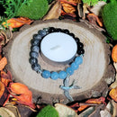 Bracelet - Perles 8mm - Labradorite bleue, aigue-marine, obsidienne noire avec charme hirondelle