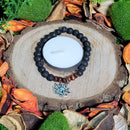 Bracelet - Perles 8mm - Lave Noire avec Charme Bouddha Lotus