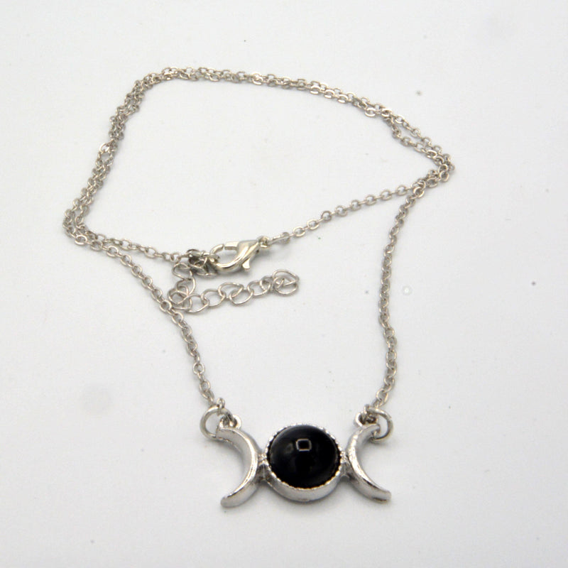 Necklace - Moon Phases with Black Obsidian Center - 8.5" Long-Jewellery-Kheops-The Bat Witch Cavern