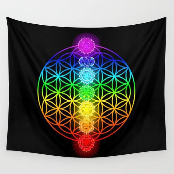 Tapestry - Chakra Flower of Life (58" Wide x 50" High)-Home/Altar-Kheops-The Bat Witch Cavern