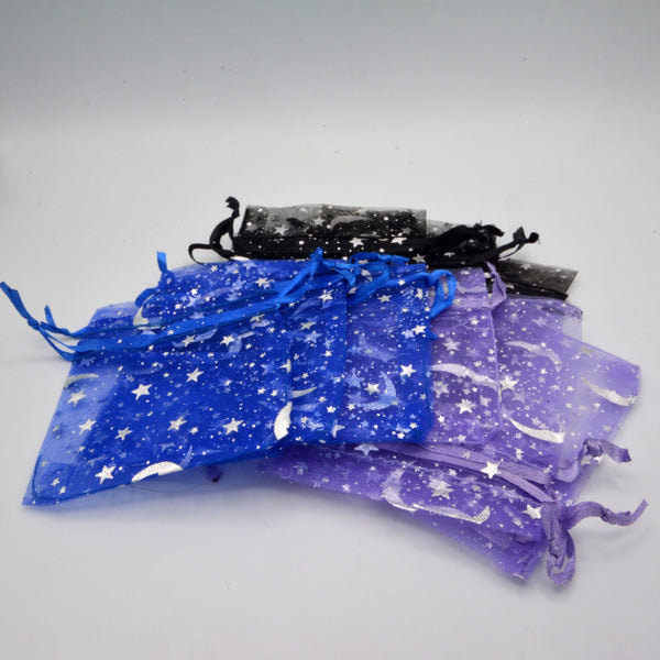 Organza Draw-String Bag w/stars - 3.5" x 4.5" (Multiple Colours)-Home/Altar-Kheops-Blue-The Bat Witch Cavern