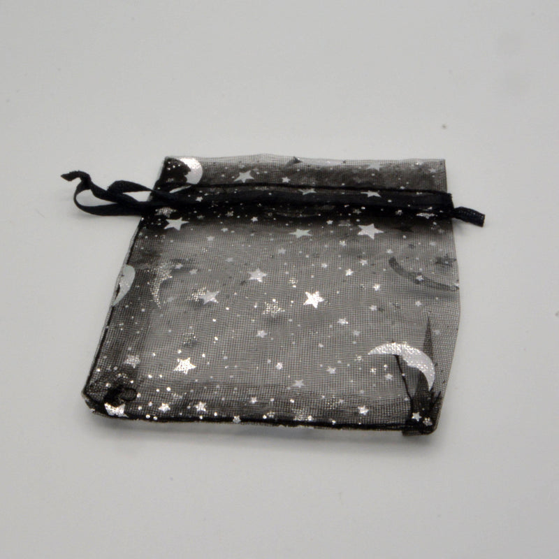 Organza Draw-String Bag w/stars - 3.5" x 4.5" (Multiple Colours)-Home/Altar-Kheops-Black-The Bat Witch Cavern