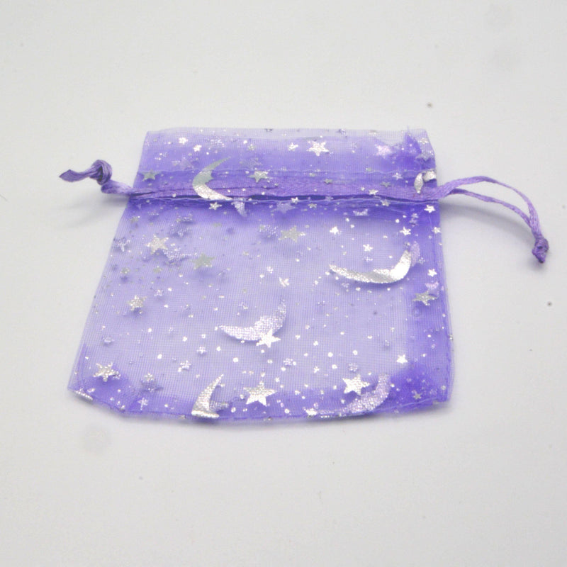 Organza Draw-String Bag w/stars - 3.5" x 4.5" (Multiple Colours)-Home/Altar-Kheops-Purple-The Bat Witch Cavern