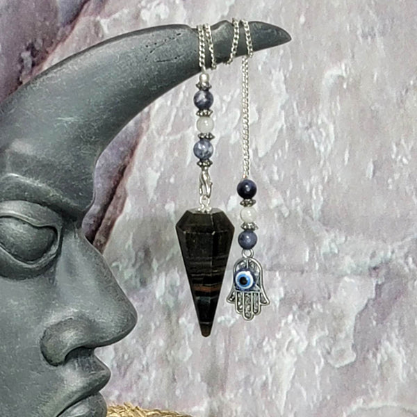 Pendulum - Gemstone - Blue Tiger's Eye with Fatima Hand Charm