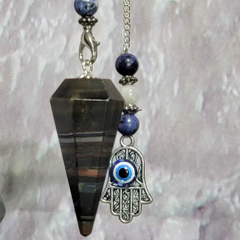 Pendulum - Gemstone - Blue Tiger's Eye with Fatima Hand Charm