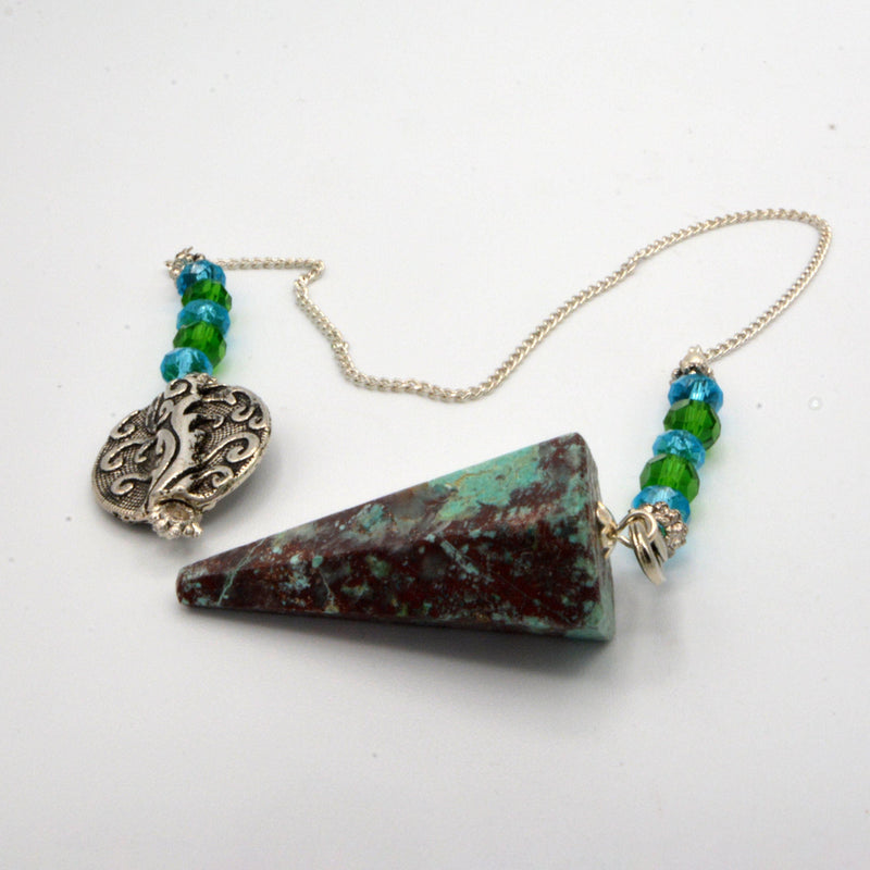 Pendulum - Gemstone - Chrysocolla with Tree Charm-Crystals/Stones-Kheops-The Bat Witch Cavern