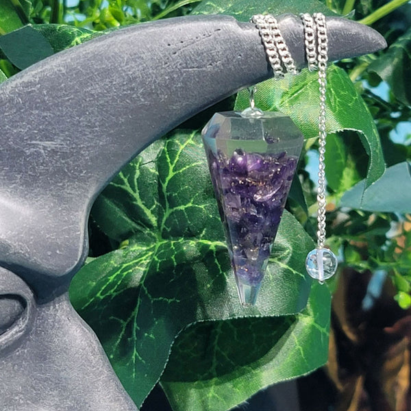 Pendulum - Resin cast Orgone Crown Chakra with Amethyst chips