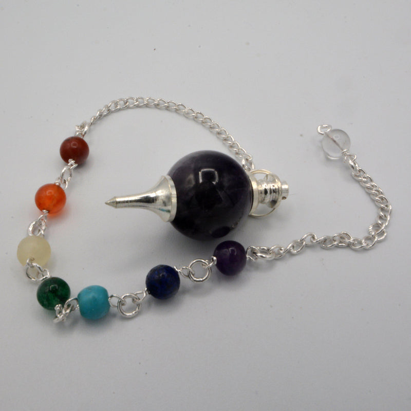 Pendulum - Amethyst Nickle Plated Sephoroton w/Chakras-Crystals/Stones-Kheops-The Bat Witch Cavern