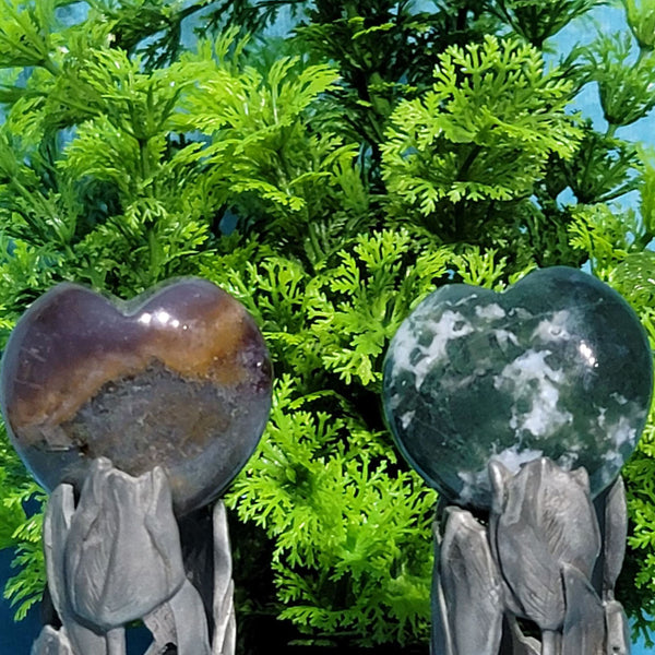 Puffy Heart Gemstone 1.5" - Moss Agate