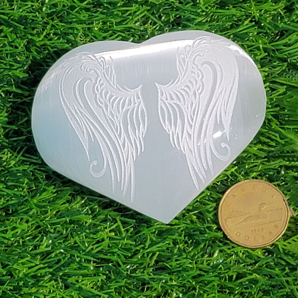 Puffy Heart - Selenite with etched Angel Wings