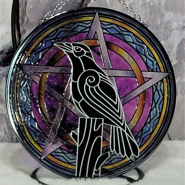 Suncatcher - Raven and Pentacle - 6"