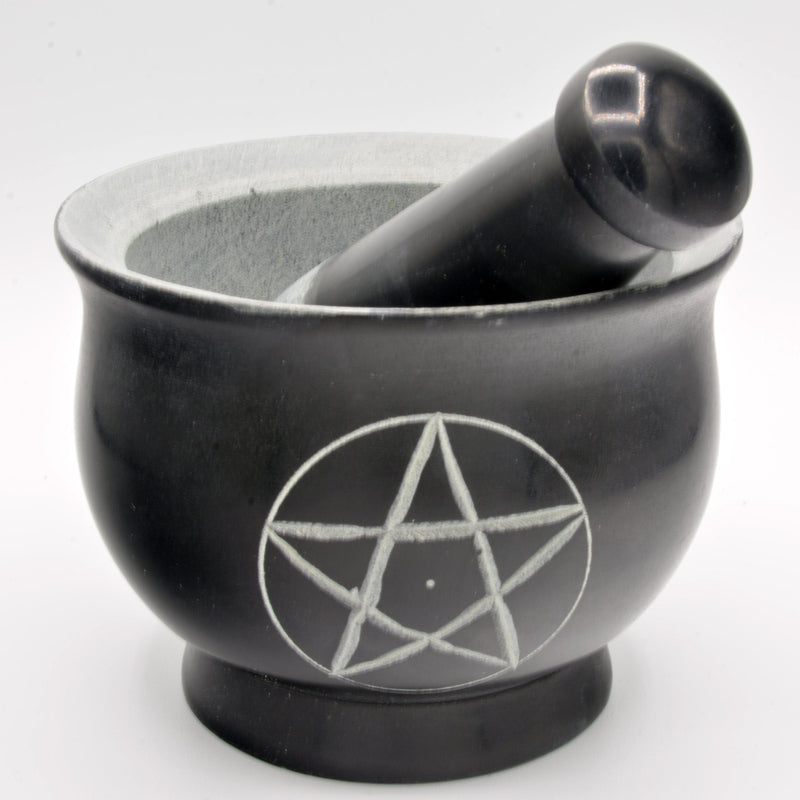 Mortar & Pestle - Black Soapstone 4" with Pentacle-Home/Altar-Kheops-The Bat Witch Cavern