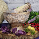 Mortar & Pestle - Light Brown Soapstone w/Leaves 4"