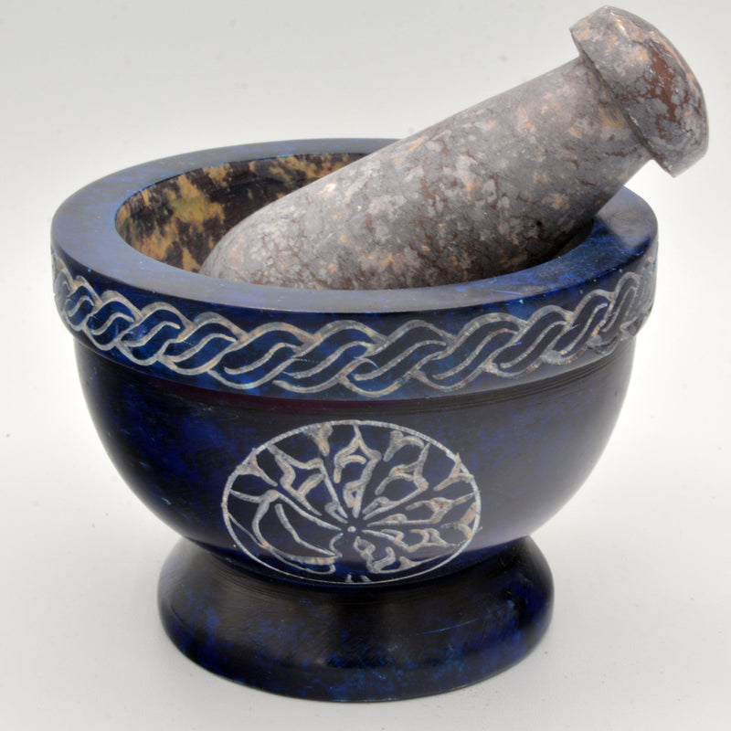 Mortar & Pestle - Black Soapstone 3.5" - Navy Tree of Life-Home/Altar-Kheops-The Bat Witch Cavern