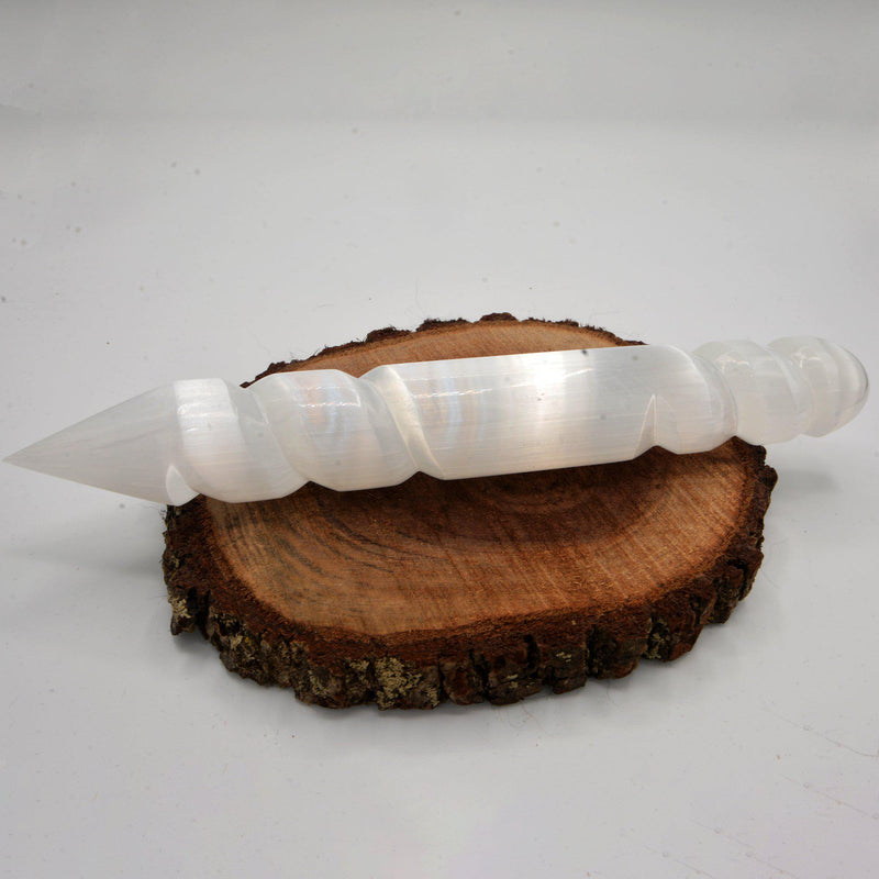 Selenite Wand Spiral Design - Approx. 8" Long-Crystals/Stones-Kheops-The Bat Witch Cavern