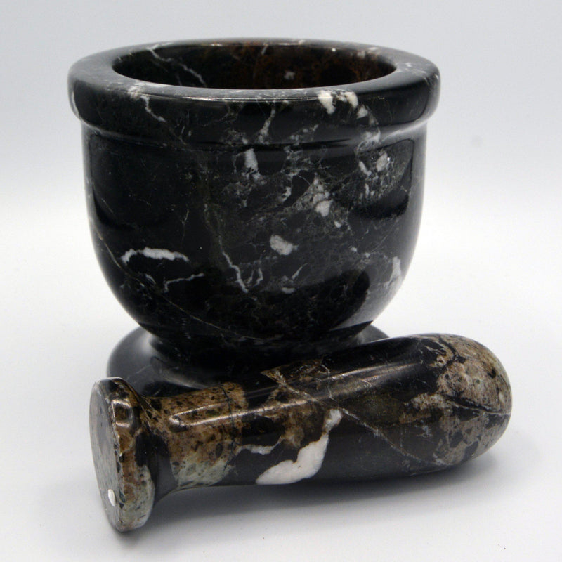 Mortar & Pestle - Black Zebra Marble - 4"-Home/Altar-Kheops-The Bat Witch Cavern