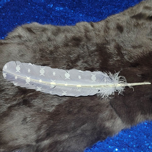 Smoke Cleansing Feather - Triple Moon Print Approx. 12"