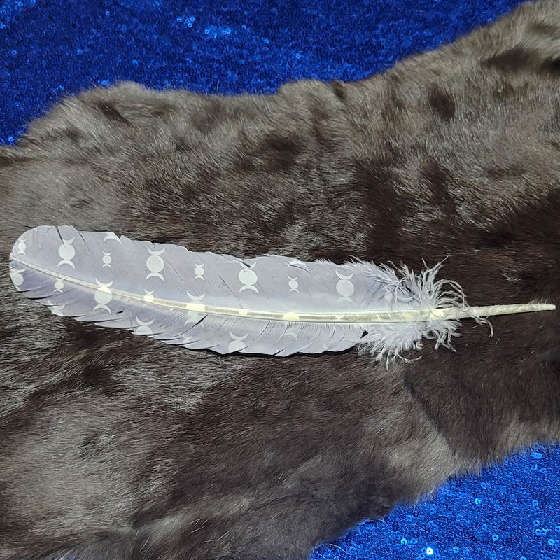 Smoke Cleansing Feather - Triple Moon Print Approx. 12"