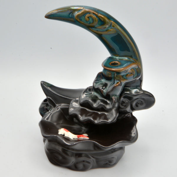Backflow/Stick Incense Holder - Moon with Koi Fish - Sticks / Cones