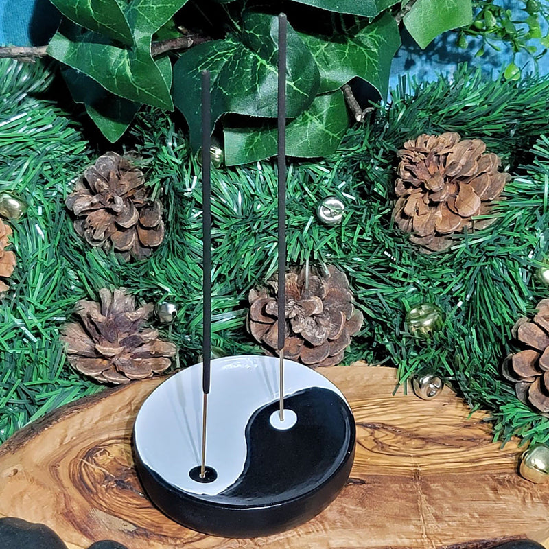 Wood Round Incense Holder - Yin Yang - 3.5" Diameter