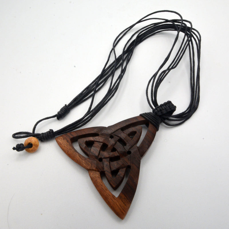 Necklace - 2.25" Wood Triquetra with Black Cord-Jewellery-Kheops-The Bat Witch Cavern