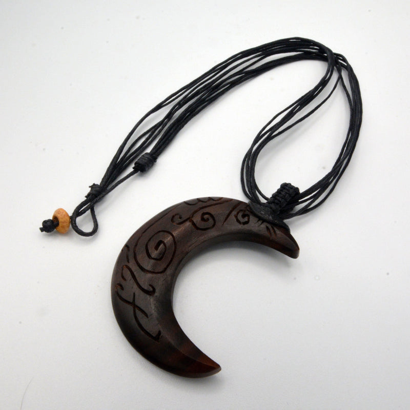 Necklace - 2.25" Wood Moon with Black Cord-Jewellery-Kheops-The Bat Witch Cavern