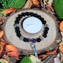 Bracelet - Quartz Violet &amp; Obsidienne Noire avec Charme Déesse