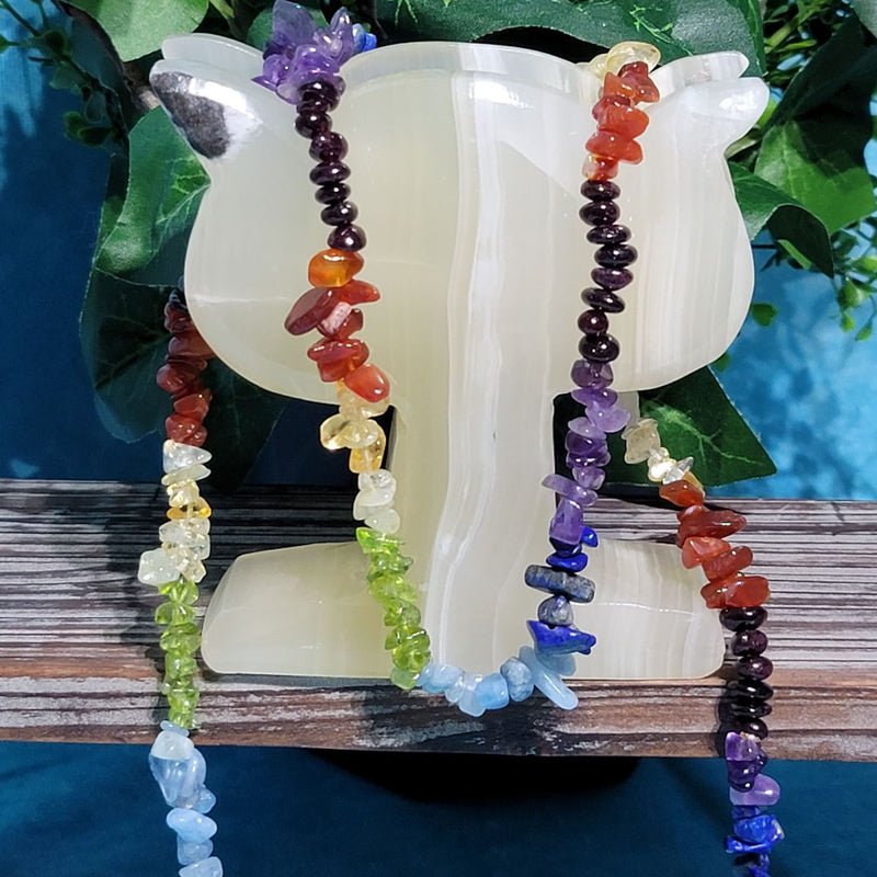 Necklace - 7 Chakras Stone Chips - 36" long