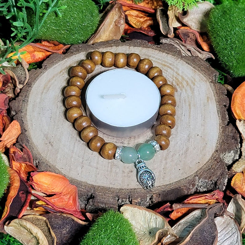 Bracelet - 8mm Beads - Wooden Beads with Buddha Hand