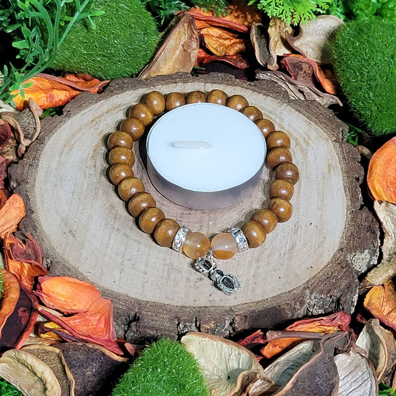 Bracelet - 8mm Beads - Wooden Beads with Dorje Charm