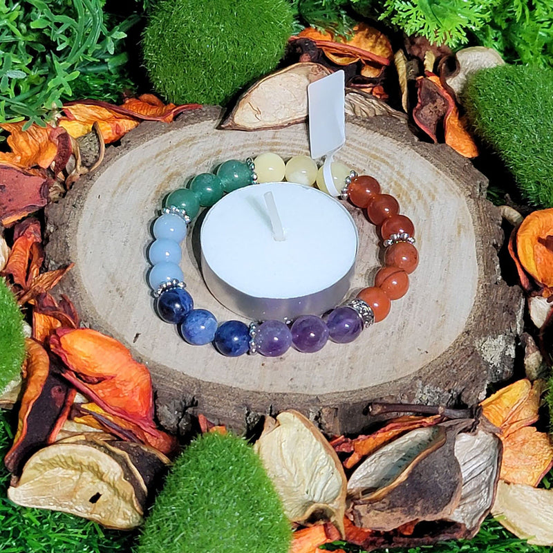 Bracelet - 7 Chakras avec Espaceurs Fleurs