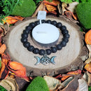 Bracelet - Perles 8mm - Lave Noire avec Charme Triple Lune