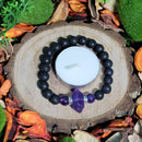 Bracelet - Perles 8mm - Lave Noire avec Améthyste Double Pointe