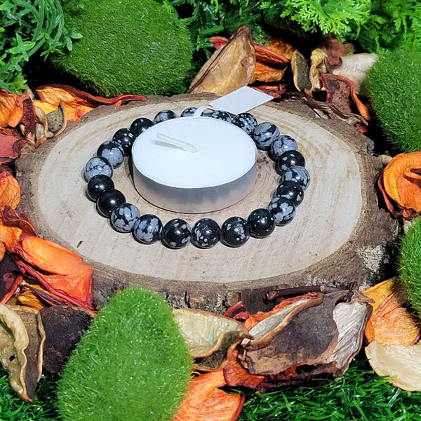 Bracelet - Perles 8mm - Obsidienne Flocon de Neige