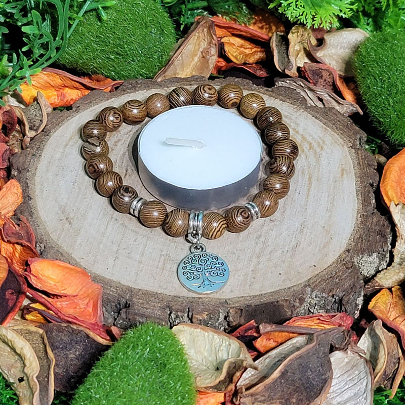 Bracelet - 8mm Beads - Wooden Beads with Tree of Life Charm
