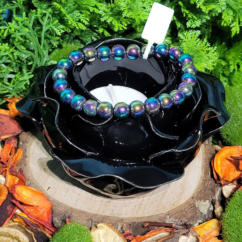 Bracelet - 8mm Beads - Rainbow Hematite