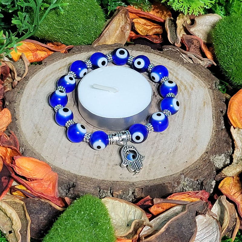 Bracelet - Evil Eye Cobalt Beads w/Fatima Hand