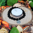 Bracelet - Perles 8mm - Agate Noire avec Charme Pentacle