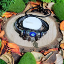 Bracelet - Evil Eye Leather Bracelet with Feather Charm