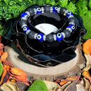 Bracelet - Perles de cobalt et de lave mauvais œil avec perles argentées antiques