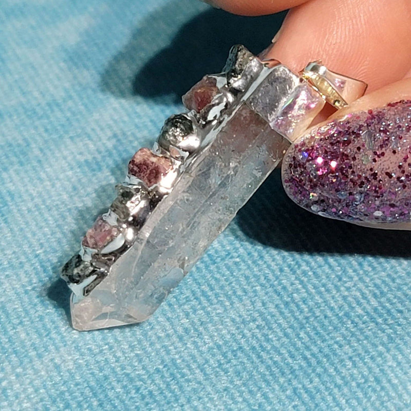 Point de quartz transparent avec pendentif tourmaline pastèque - 2"