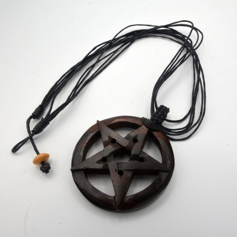 Necklace - 2" Wood Pentacle with Black Cord-Jewellery-Kheops-The Bat Witch Cavern