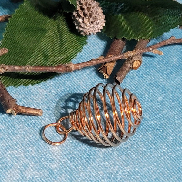 Pendant Cage for Tumbled Stones - Copper Plated 1"