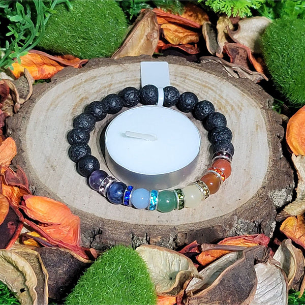 Bracelet - Lava Rock with Chakra beads and Charms