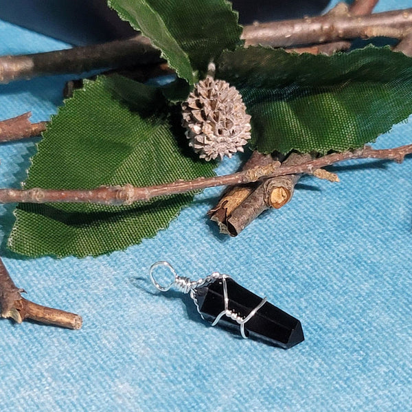 Black Obsidian Wire Wrapped Pendant - 1.5" to 1.75"