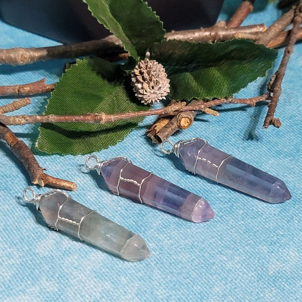 Fluorite Wire Wrapped Pendant - 1.5" to 1.75"