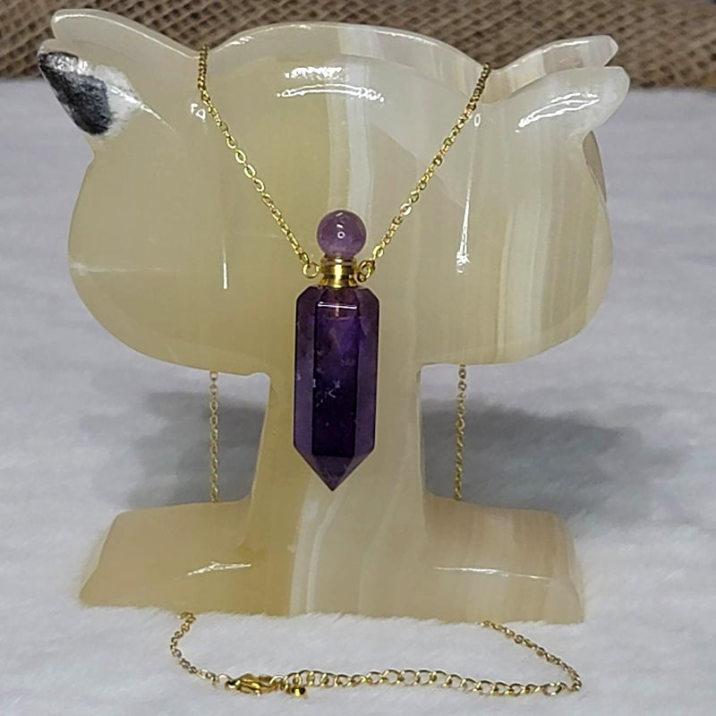 Necklace - Amethyst Crystal Perfume / Aromatherapy Bottle