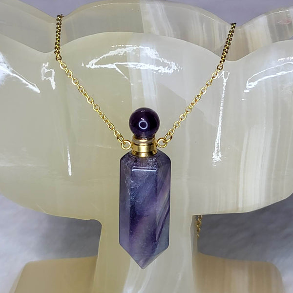 Necklace - Fluorite Crystal Perfume / Aromatherapy Bottle