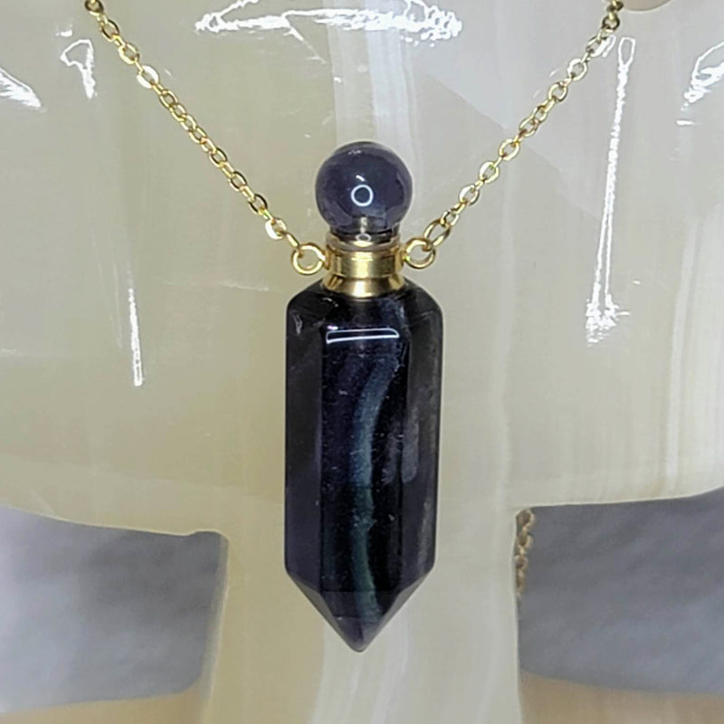 Collier - Flacon de parfum / aromathérapie en cristal de fluorite