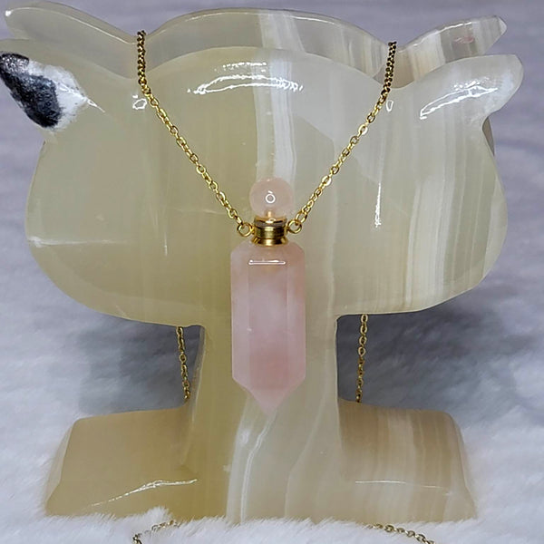 Necklace - Rose Quartz Crystal Perfume / Aromatherapy Bottle